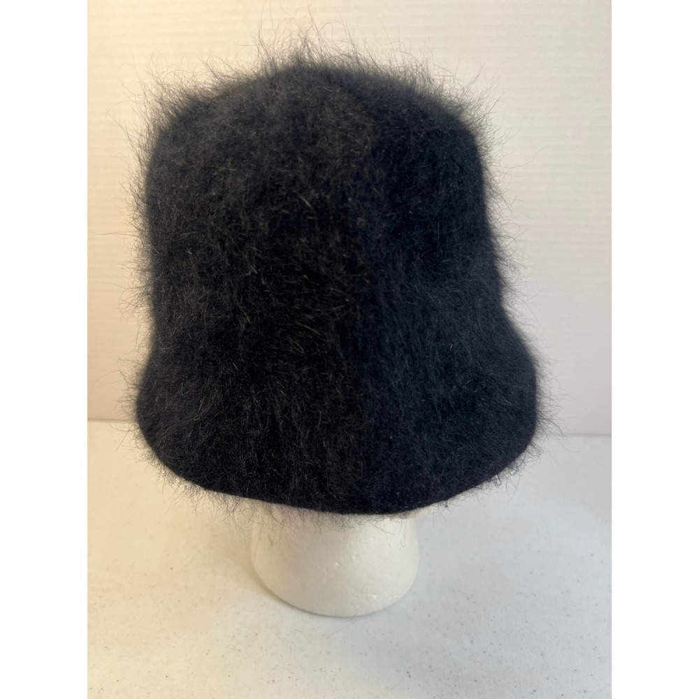 Pro Tide Vintage Angora Blend Fuzzy Bucket Hat Black Faux Fur Winter Cloche